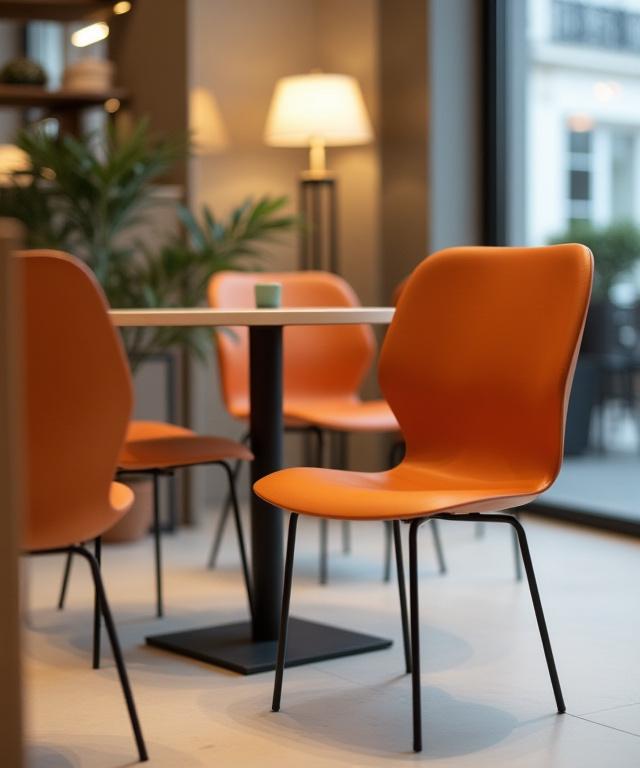 Detailaufnahme von Bauhaus-inspirierten Designerstühlen im Cafe